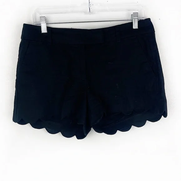 J.Crew 4” Linen Cotton Scalloped Hem Shorts Black 6 - Picture 1 of 10